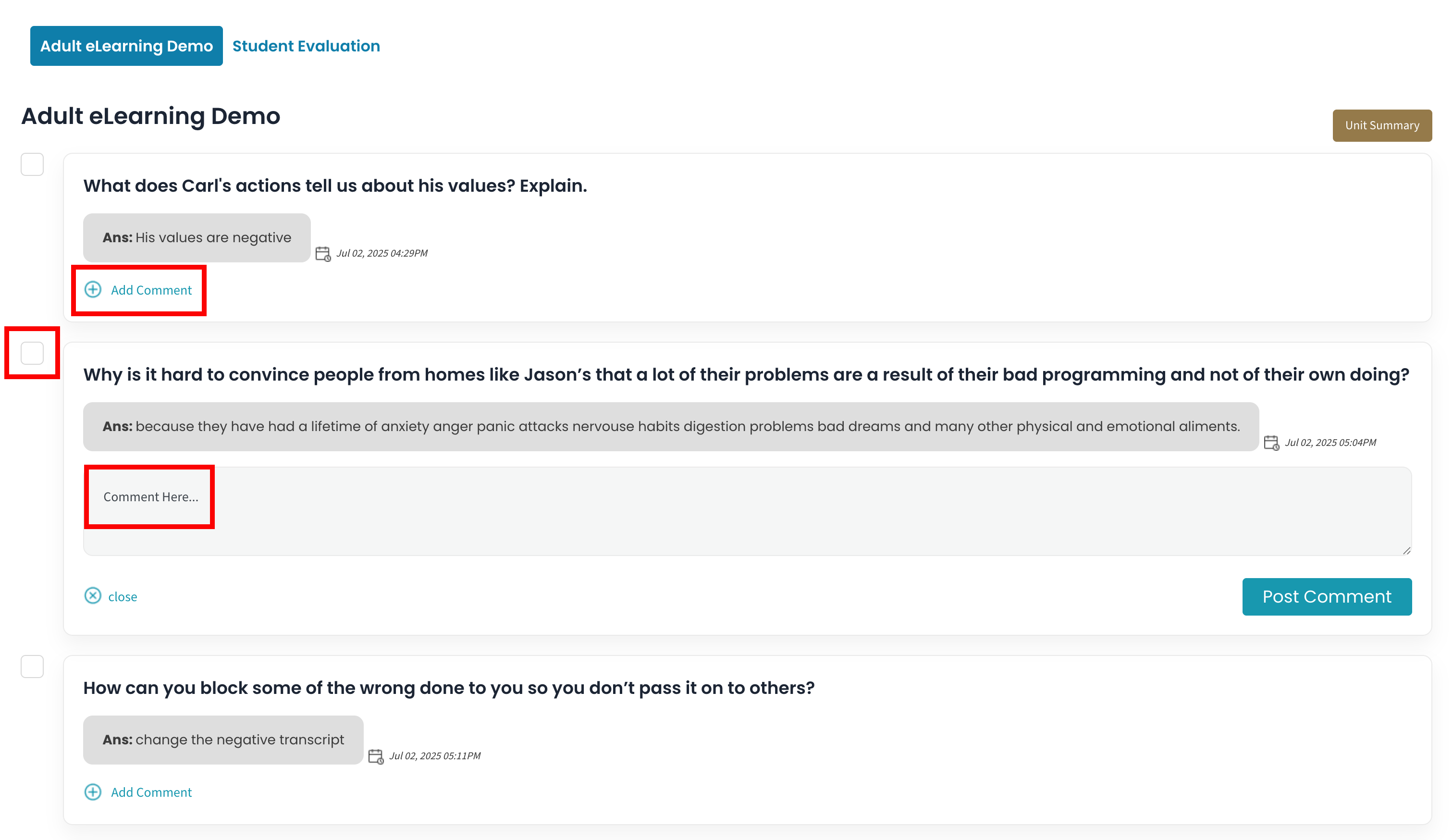 Admin Comments Feature